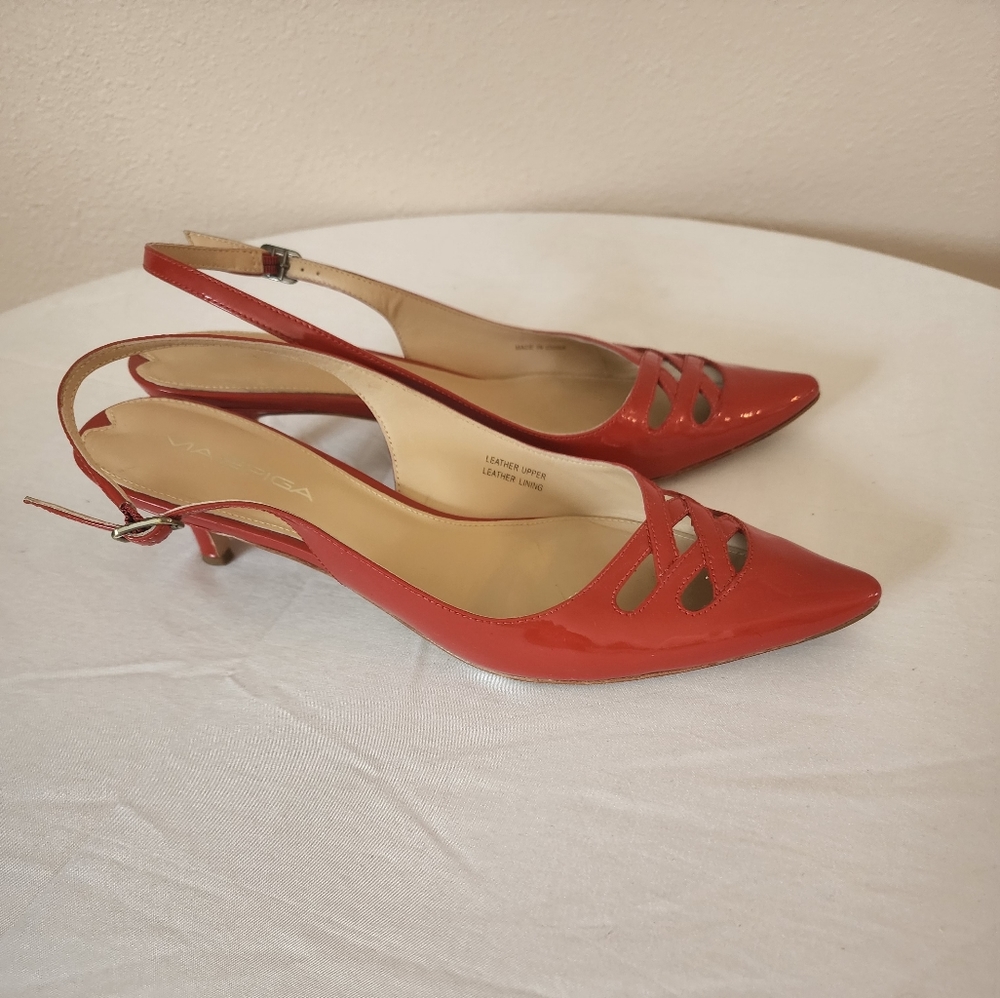 VIA SPIGA Wmns Sz 8.5M RED Patent Leather Cutout Slingback Heels
